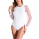thumbnail image 2 of DARING DIVA Body de Manga Larga para Ropa de Club de Mujeres, Con Mangas de Malla, Mono Body L Blanco, 2 of 6