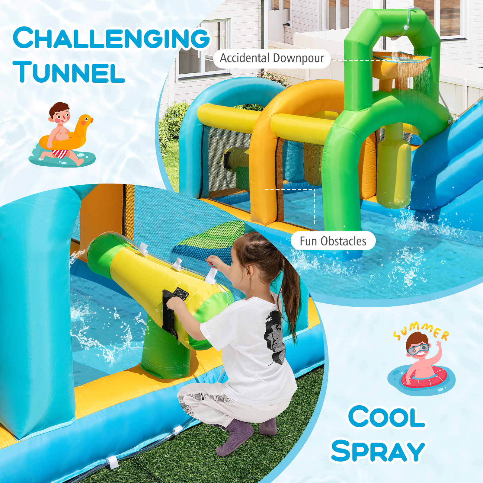 Gymax Inflatable Water Slide w/Splash Pool Climbing Wall Football Goal 680W Blower