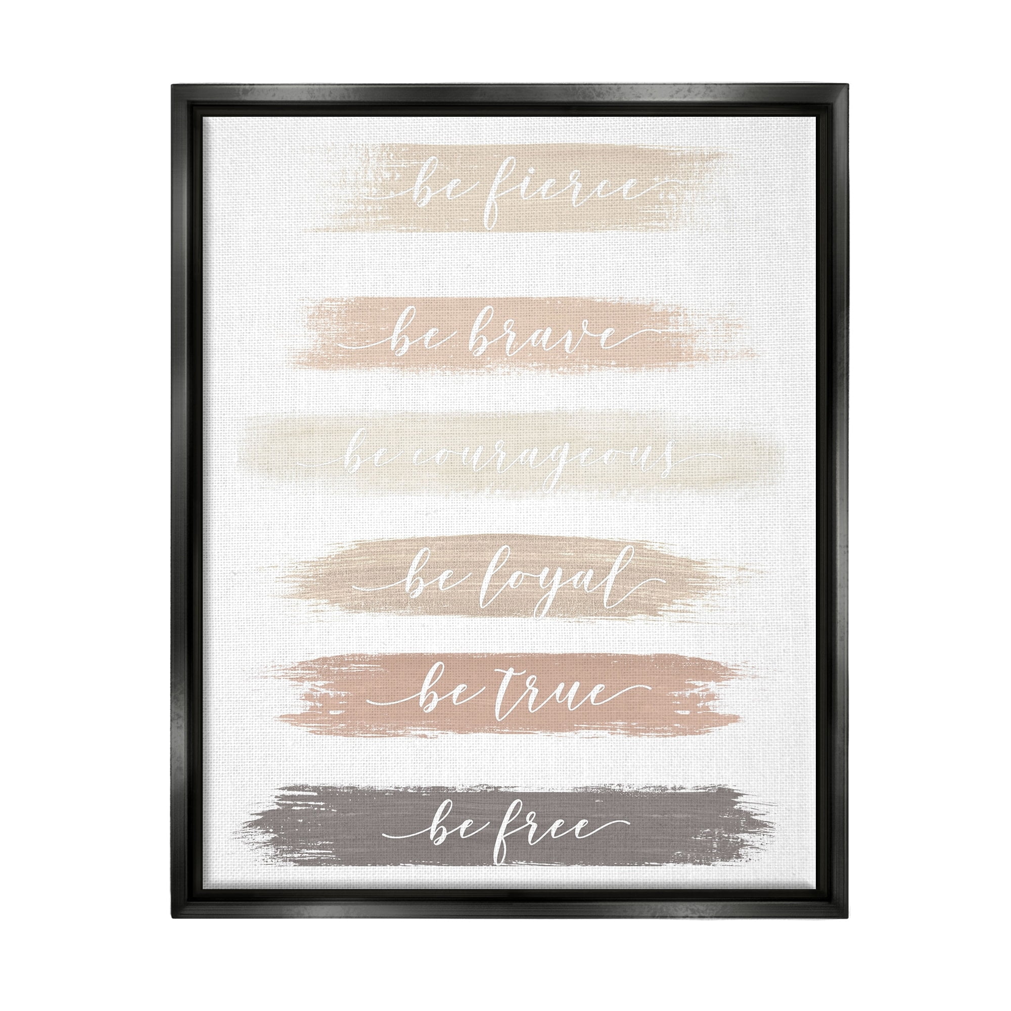 Stupell Industries Be Free Encouraging Paint Brush Stroke Neutral Tones Graphic Art Jet Black Floating Framed Canvas Print Wall Art, Design by Graffitee Studios