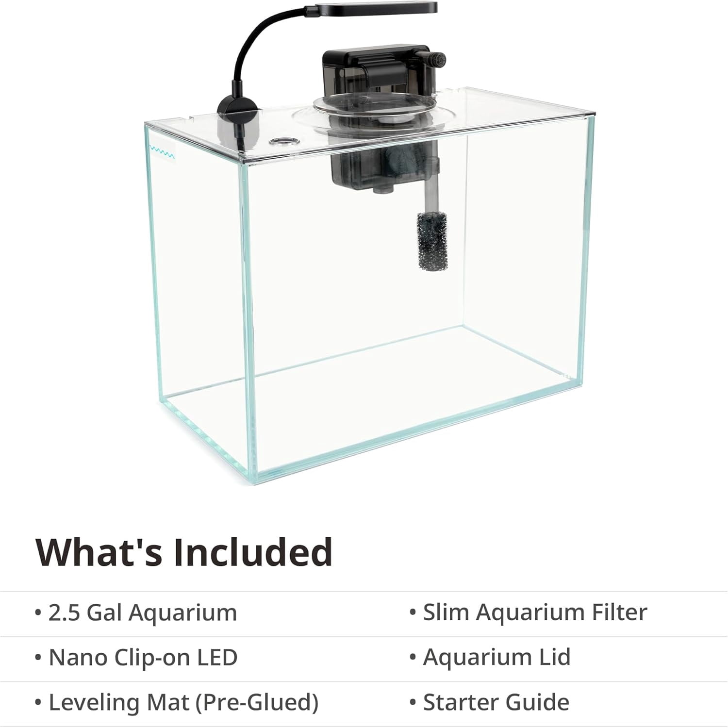 2.5 Gallon Nano Nature Aquarium Kit, Ultra-Clear Rimless Desktop Fish Tank with Light and Filter, Perfect for Small Fish, Shrimp, or Betta, Basic Version, Clear