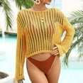 thumbnail image 2 of Jdlsppl Women's Long Sleeve Fishnet Shirt Crochet Cover Up Lightweight Knitted Beachwear Beach Net Crop Top Sheer Soft Bathing Suit Coverup Yellow Small, 2 of 4