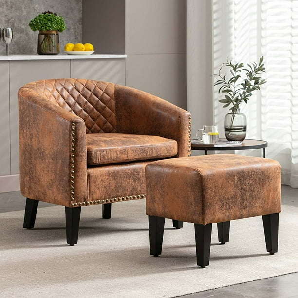 UPYOOE Cozy Reading Chair with Ottoman,Room Chair with Wood Legs and