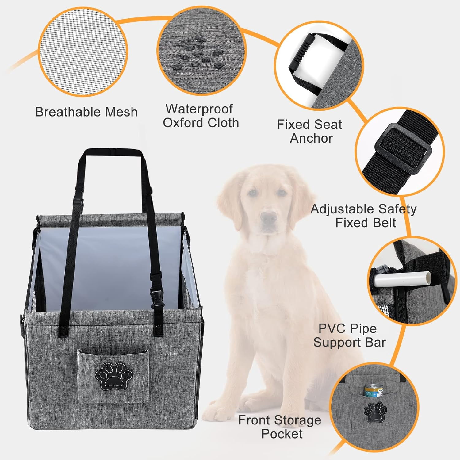 XZKING Dog Car Seat for Large Dogs, Car Booster Seat for Pet Travel with Waterproof Pad, Half seat Dog Hammock,Harness Hook, Breathable Mesh, and Adjustable Backseat Safety Belt