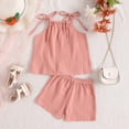 thumbnail image 2 of LNMQLPDBS Toddler Baby Girl Summer Clothes Solid Color Pleated Adjustable Shoulder Strap Tank Tops Shorts Outfits Set Kids Casual Loose Breathable Clothes for Sun Day Play Outdoor Red 12-18 Months, 2 of 7
