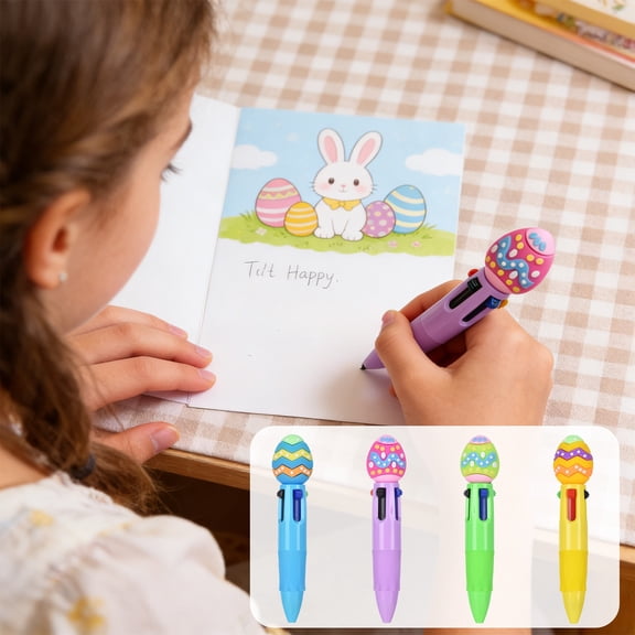 Tarmeek 4-Color Pens Ballpoint, 4 Colors Cute Multicolor Retractable Pens, 0.8mm Smooth Drawing Pens with Bunny Egg Design Ballpoint Pens, Ballpoint Pens for Office