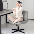 thumbnail image 3 of Gray Office Chair, Armless Criss Cross Legged Chair No Wheels, Comfy Home Office Desk Chairs, Adjustable Swivel Padded Fabric Vanity Task Computer Chair, 3 of 9
