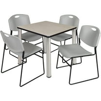 Homestock Zen Zone 30" Square Lounge Table Maple/ Chrome With 4 Nesting Chairs, Grey - Ergonomic Breakroom Furniture Set For Staff Break Room, Tables & Chair, Breakroom Set
