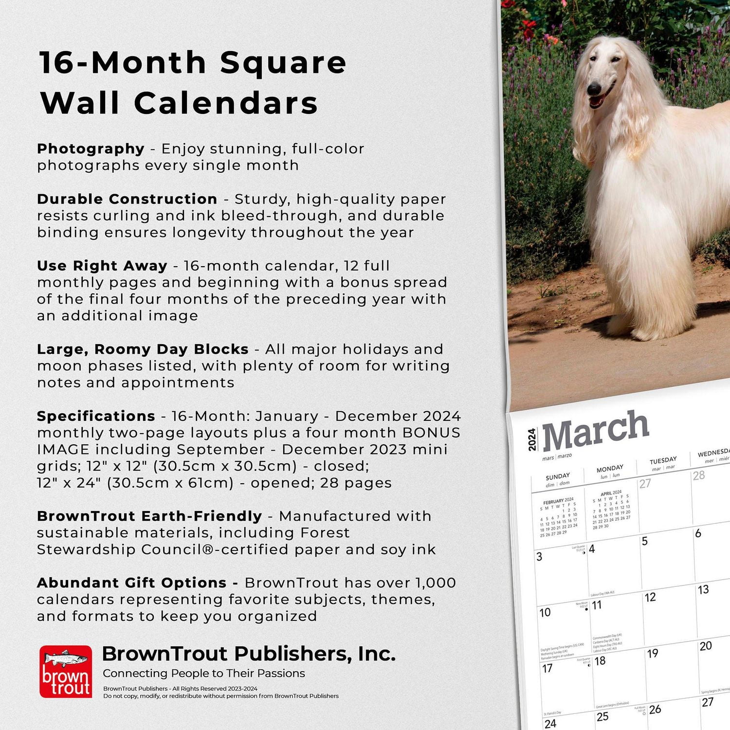 BrownTrout Afghans 2024 12x24 Inch Square Wall Calendar, 9781975470616