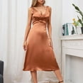 thumbnail image 5 of Satin Dress for Women V Neck Sleeveless Solid Casual Summer Dress A-Line Flowy Cocktail Party Formal Midi Dress, 5 of 7