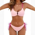 thumbnail image 2 of Minjewel Two Piece Swimsuit Women Color Block Bikini Set Playful Beach Swimwear with Padded Cups,Pink M, 2 of 4