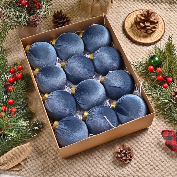 12 bolas navideñas de terciopelo, adornos flocados para árbol de Navidad, bolas de plástico decorativas colgantes de 8 cm, elegante decoración para el hogar, adornos festivos para sala de