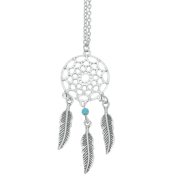 Collar de atrapasueños con alas de plumas, decoración de joyas con atrapasueños bohemio (una turquesa)