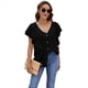 thumbnail image 4 of Blusas Informales Elegantes para Mujer, Blusas con Cuello en V, Botones y Mangas con Volantes. Negro XXL, 4 of 10