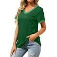 thumbnail image 5 of MOSHU V-Neck Women T Shirts Short Sleeve Loose Summer Tops for Women with Pocket, 5 of 10