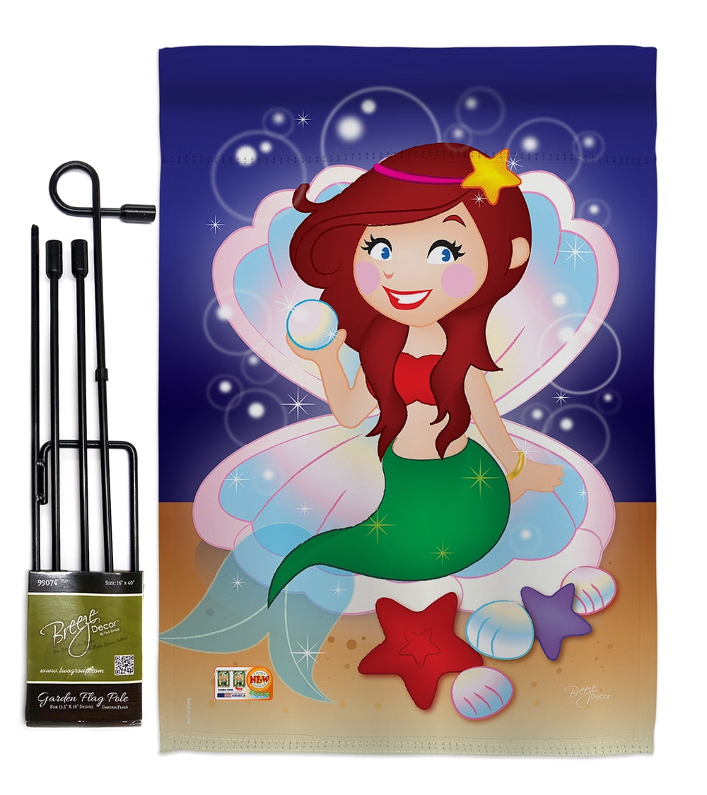Mermaid Coastal Sea Animals Impressions Decorative Vertical 13 X 18 5 Double Sided Garden Flag Set Metal Pole Hardware Walmart Com Walmart Com