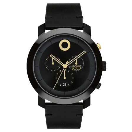 Movado Bold Trend Impulse 3601064 Black Tr90 Case Leather Strap 44mm Mens Watch