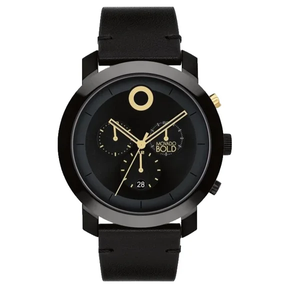 Movado Bold Trend Impulse 3601064 Black Tr90 Case Leather Strap 44mm Mens Watch