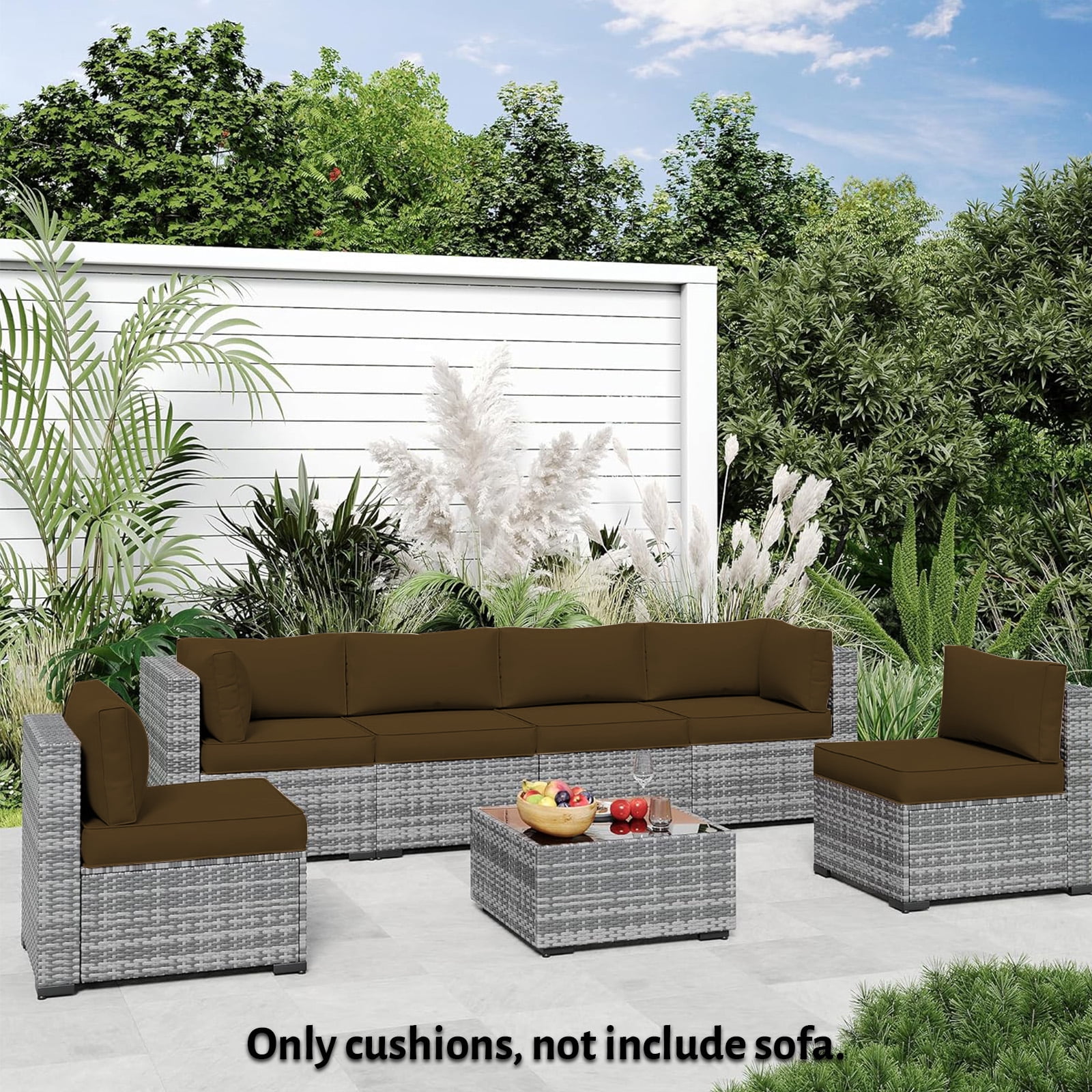 HONEY HOME 14 Piece Patio Sectional Cushions Relacement, 4" Outdoor Furniture Couch Cushion Fits 6-Seat Rattan Conversation Set, Waterproof, Fade-Resist