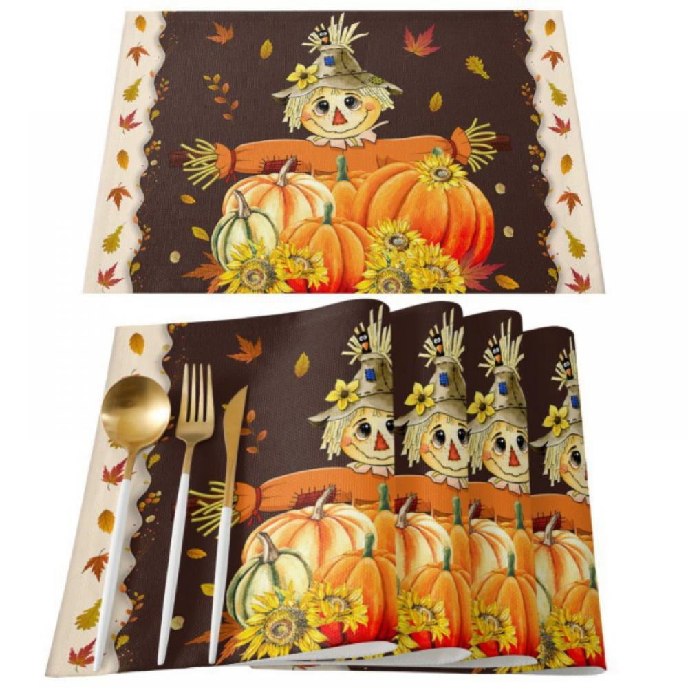 6 Pack Thanksgiving Day Fall Placemats19"" Pumpkins Leaves Truck