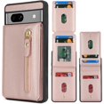 thumbnail image 2 of for Google Pixel 7A Case with Card Holder for Women, for Google Pixel 7A Phone Case Wallet with Credit Card with Ring Kickstand Zipper Shockproof Slim Stand Case - Rose Gold, 2 of 12