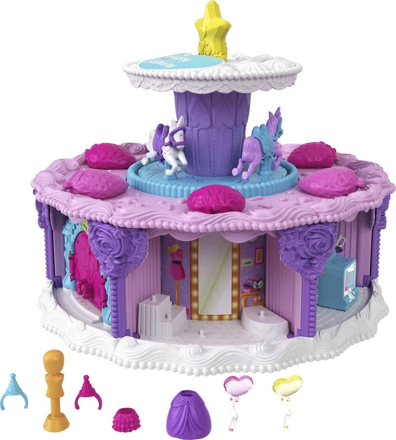 Polly Pocket Birthday Cake Countdown, Birthday Cake Shape & Package, 7 Play Areas, 25 Surprises
