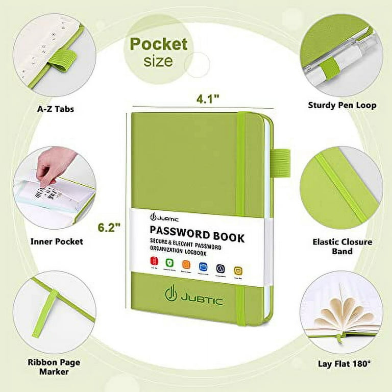 JUBTIC Password Book with Alphabetical Tabs Small Password Keeper with  Inner Pocket Record Log in Internet Address Password Notebook Journal  Hardcover
