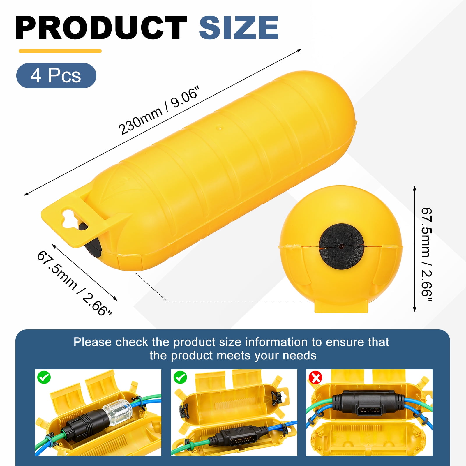 Uxcell 4Pcs Outdoor Extension Cord Safety Cover, IP55 ABS Yellow Waterproof Electrical Connection Box Outdoor Plug Cover Protector for Socket Christmas Holiday Light, 9.06 x 2.66 x 2.66in