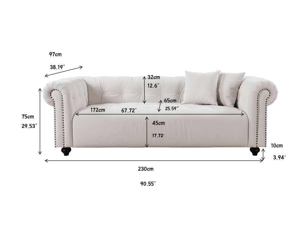 MAYEERTY Vintage medieval style sofa, white, complete only need to install feet can use it, with 2 throw pillows