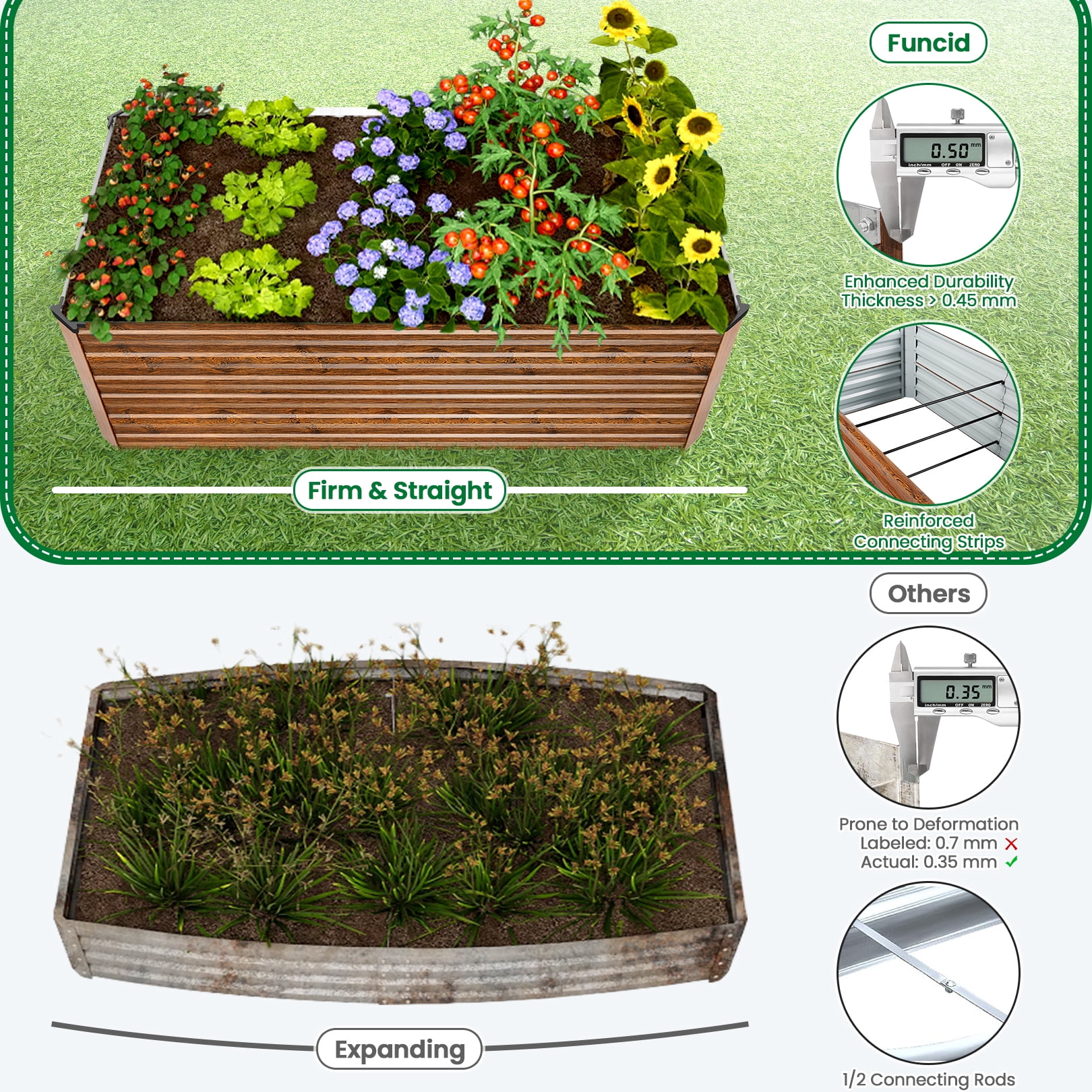 Funcid Galvanized Raised Garden Beds 6ftx3ftx2ft Large Metal Garden Beds Galvanized Steel Planter Box for Vegetables Flowers Herbs