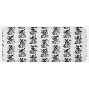 Pineapple Kitchen Mat, Hand Drawn Tropical Theme Vintage Style Pineapple Fruit Pattern, Plush Decorative Kitchen Mat with Non Slip Backing, 47" X 19", Black Grey White, by Ambesonne
