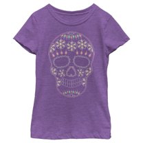 Girl's Lost Gods Halloween Sugar Skull Graphic Tee Purple Berry X Large