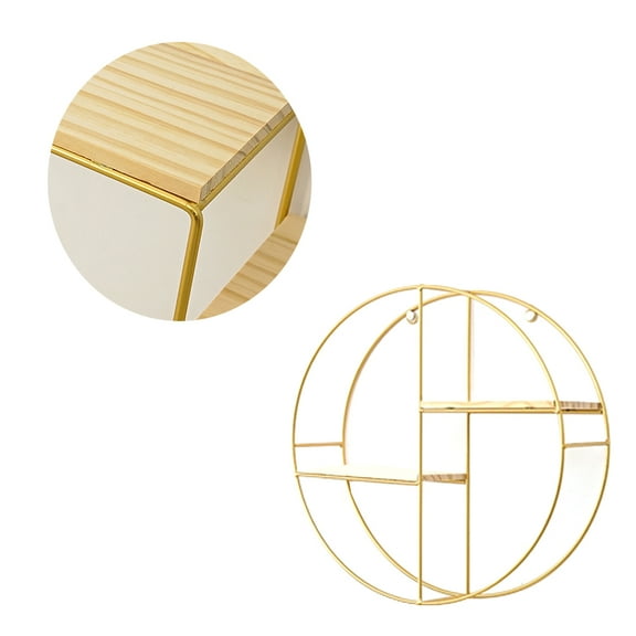 Sparsain Nordic Style Creative Round Storage Shelf Wrought Iron Double Layer for Bedroom Living Room Wall Decoration (Golden)