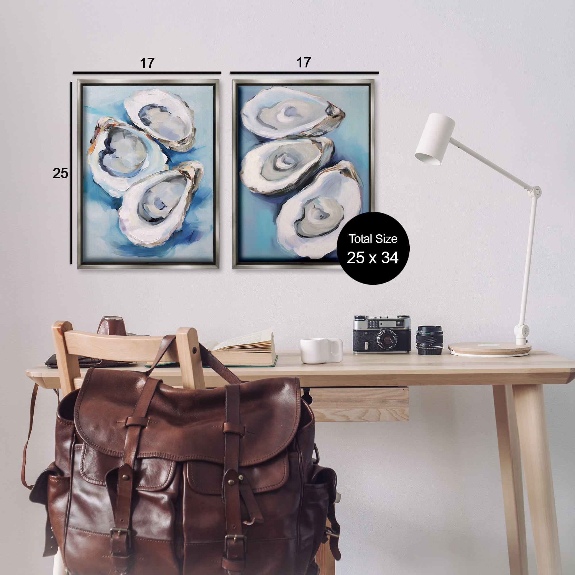Stupell Industries Oysters on the Half Shell Nautical & Beach Painting Gray Floater Framed Canvas Art Print Wall Art, 17 x 25, Set of 2