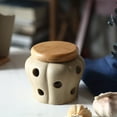thumbnail image 2 of Mornenjoy Garlic Keeper,Ceramic Garlic Jar Storage Garlic Collection Vented Hollow Pumpkin Shape Stoneware Garlic Container with Lid (Earthy Ceramic-S), 2 of 6
