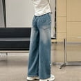 thumbnail image 3 of Kids Girls Jeans Size 5 High Elastic Waist Flare Slimming Leg Pants Casual Long Wide Leg Pants Jeans Trousers Navy,10-11 Years, 3 of 5