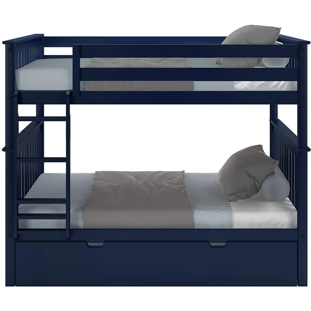 BEDSMART Solid Wood Twin Over Twin Bunk Bed With Trundle | Blue