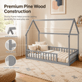 thumbnail image 3 of Miniyam Twin Size House Floor Bed for Kids, Wood Low Profile Bed Frame with Guardrails, Gray, 3 of 7