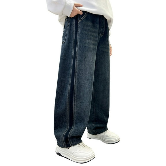 Boys Pants,Boys Casual Denim Pants Straight Leg Loose Fit Comfortable Trousers With Stretch Soft Fabric,Boys Jeans,03 Dark Blue,5-6 Years