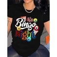 thumbnail image 1 of 1pc Women's Bingo Night Graphic Tee, Casual Round Neck Short Sleeve T-Shirt, Cotton Knit Fabric, Geometric Pattern, Regular Length for All Seasons, 1 of 7