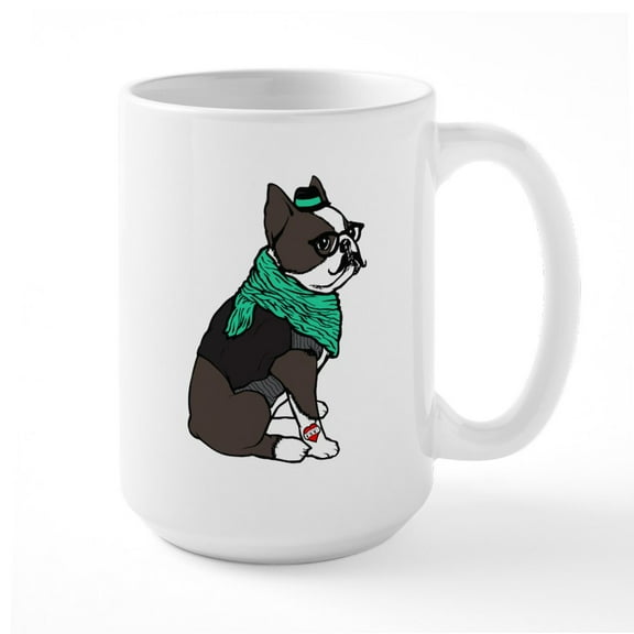 CafePress - Hipster Boston Terrier - 15 oz Ceramic Large White Nolvety Mug