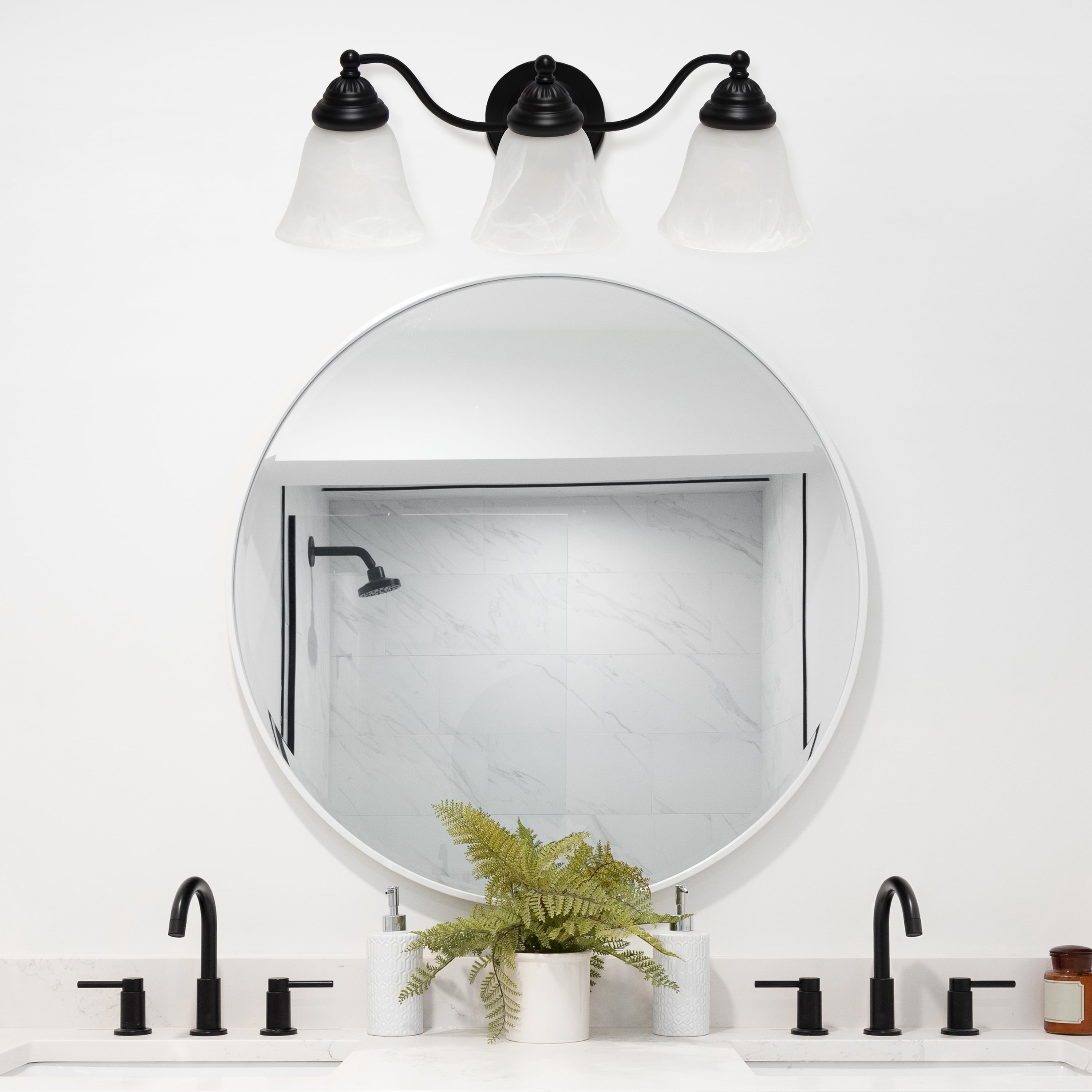 19.25" Classic 3 Light Winding Metal And Frosted Marble White Bell Shape Glass Shades Wall Mounted Vanity Fixture -