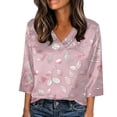thumbnail image 2 of Mifsaly Plus Size Satin Shirts for Women 3/4 Sleeve Silk Tops V-Neck Summer Print Vacation Blouse Cozy Lightweight Tshirts Travel Airport Fashion Outfits XXL, 2 of 5