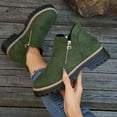 thumbnail image 5 of Willtoo Women'S Vintage Low Heel Casual Ankle Boots Fashion Pointed Toe Side Zipper Chunky Heels Platform Retro Leather Boots Comfort Non-Slip Slip On Flat Shoes Booties Army Green, 5 of 6