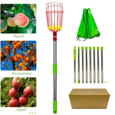 Lmtime1.6m Long Household Garden Fruit Pick Stainless Steel Aerial Fruit Picking Tool Fruit Picking Equipment