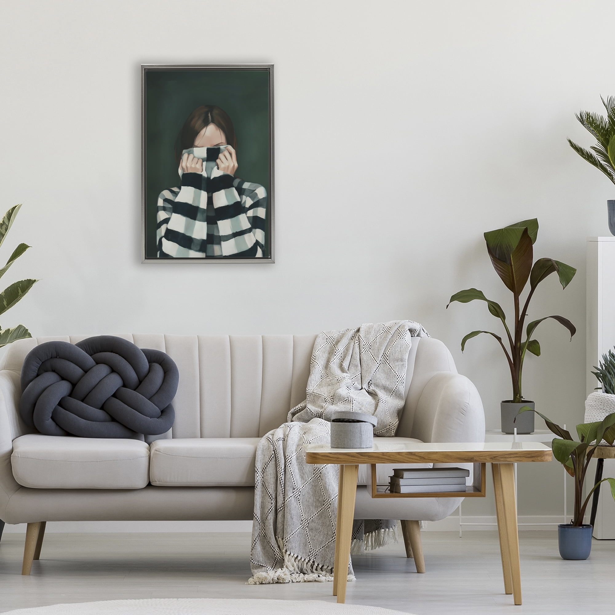 Stupell Industries Warmed Striped Sweater Portrait Gray Framed Floater Canvas Wall Art, design by Ros Ruseva