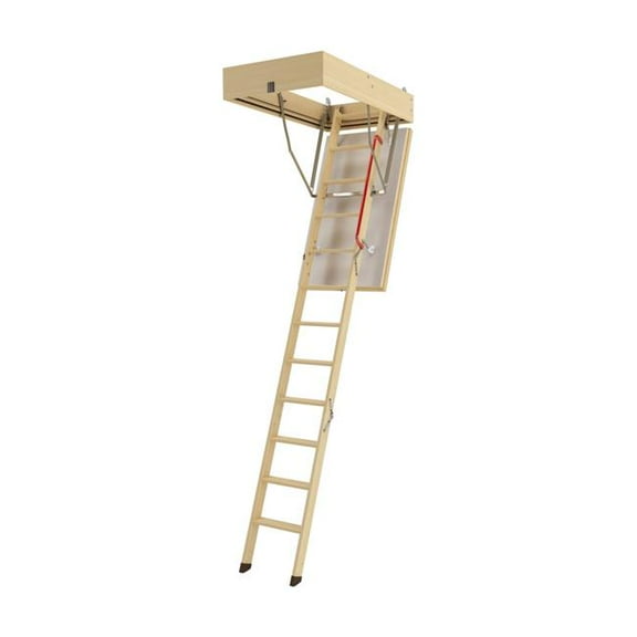 FAKRO 869116 LTK Energy Insulated Wooden Attic Ladder 7 ft. 11-1/5 in. - 10 ft. 1 in., 25 in. x 54 in. with 375 lb. Load Capacity