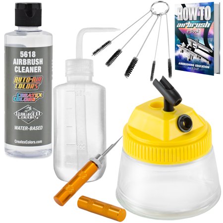 PointZero Airbrush Cleaning Kit with Cleaning Solution, Cleaning Pot Jar, Cleaning Brushes, Nozzle Cleaning Needle, Plastic Bottle and Exclusive Guides
