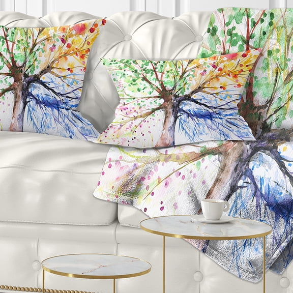 Designart Four Seasons Tree - Floral Throw Pillow - 12x20