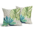 thumbnail image 2 of Teal Green Gray Tropical Leaves Pillow Covers 20X20 Inch Monstera Palm Leaf Plants Decorative Cotton Linen Summer Botanical Pillow Cases Set of 2 Farmhouse Home Decor For Sofa Couch Cushion Outdoor, 2 of 6