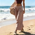 thumbnail image 5 of Yungyresw Women's Plaid Barrel Pants Wide Leg Elastic Waist Casual Culottes Pants Breathable Drawstring Loose Pants With Pocket Khaki S, 5 of 5